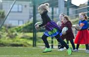 31 October 2021; Ella Rose Fortune takes part in a Leinster Rugby Halloween Mini Training Session at Blackrock RFC in Dublin. Photo by Brendan Moran/Sportsfile