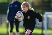 31 October 2021; Zoe Burke takes part in a Leinster Rugby Halloween Mini Training Session at Blackrock RFC in Dublin. Photo by Brendan Moran/Sportsfile