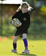 31 October 2021; Zoe Burke takes part in a Leinster Rugby Halloween Mini Training Session at Blackrock RFC in Dublin. Photo by Brendan Moran/Sportsfile