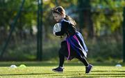 31 October 2021; Amelia Clifford takes part in a Leinster Rugby Halloween Mini Training Session at Blackrock RFC in Dublin. Photo by Brendan Moran/Sportsfile