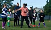 31 October 2021; Coach Christy Haney with participants during a Leinster Rugby Halloween Mini Training Session at Blackrock RFC in Dublin. Photo by Brendan Moran/Sportsfile