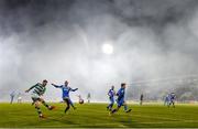 29 October 2021; Dylan Watts of Shamrock Rovers in action against Ryan Rainey of Finn Harps during the SSE Airtricity League Premier Division match between Shamrock Rovers and Finn Harps at Tallaght Stadium in Dublin. Photo by Eóin Noonan/Sportsfile