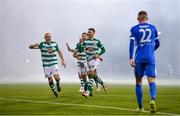 29 October 2021; Danny Mandroiu of Shamrock Rovers celebrates after scoring his side's second goal during the SSE Airtricity League Premier Division match between Shamrock Rovers and Finn Harps at Tallaght Stadium in Dublin. Photo by Eóin Noonan/Sportsfile