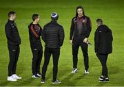 1 November 2021; Rob Cornwall of Bohemians, second from right, jokes with team-mates before the SSE Airtricity League Premier Division match between St Patrick's Athletic and Bohemians at Richmond Park in Dublin. Photo by Seb Daly/Sportsfile