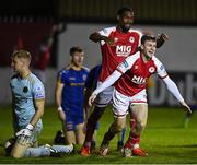 1 November 2021; Jason McClelland of St Patrick's Athletic celebrates with Nahum Melvin-Lambert after scoring his side's second goal during the SSE Airtricity League Premier Division match between St Patrick's Athletic and Bohemians at Richmond Park in Dublin. Photo by Seb Daly/Sportsfile