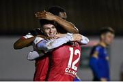 1 November 2021; Jason McClelland of St Patrick's Athletic celebrates with Nahum Melvin-Lambert, rear, and Matty Smith, 12, after scoring his side's second goal during the SSE Airtricity League Premier Division match between St Patrick's Athletic and Bohemians at Richmond Park in Dublin. Photo by Seb Daly/Sportsfile