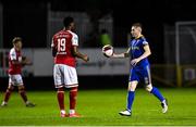 1 November 2021; Ross Tierney of Bohemians hands the ball to St Patrick's Athletic's Nahum Melvin-Lambert after scoring his side's first goal during the SSE Airtricity League Premier Division match between St Patrick's Athletic and Bohemians at Richmond Park in Dublin. Photo by Seb Daly/Sportsfile