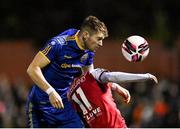 1 November 2021; Rory Feely of Bohemians in action against Jason McClelland of St Patrick's Athletic during the SSE Airtricity League Premier Division match between St Patrick's Athletic and Bohemians at Richmond Park in Dublin. Photo by Seb Daly/Sportsfile