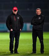 30 October 2021; Trillick manager Nigel Seaney, left, with selector Liam Donnelly, right, before the Tyrone County Senior Football Championship Semi-Final match between Dromore and Trillick at Healy Park in Omagh, Tyrone. Photo by Ramsey Cardy/Sportsfile