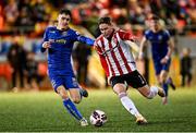 29 October 2021; Will Fitzgerald of Derry City in action against Dawson Devoy of Bohemians during the SSE Airtricity League Premier Division match between Derry City and Bohemians at Ryan McBride Brandywell Stadium in Derry. Photo by Ramsey Cardy/Sportsfile