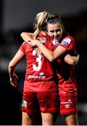 30 October 2021; Jessie Stapleton of Shelbourne, 3, celebrates with team-mate Abbie Larkin after scoring her side's second goal during the SSE Airtricity Women's National League match between Shelbourne and Galway WFC at Tolka Park in Dublin. Photo by Sam Barnes/Sportsfile