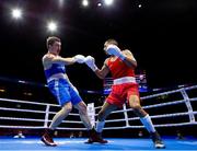 2 November 2021; Kelyn Cassidy of Ireland, right, in action against Aliaksei Alfiorau of Belarus in their 80kg light-heavyweight quarter-final bout during the AIBA Men's World Boxing Championships at Štark Arena in Belgrade, Serbia. Photo by Nikola Krstic/Sportsfile