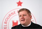 3 November 2021; Shelbourne FC technical and sporting director Alan Caffrey speaking during a media conference at the Clayton Hotel Dublin Airport in Clonshaugh, Dublin. Photo by Seb Daly/Sportsfile