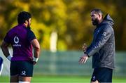 3 November 2021; Head coach Andy Farrell, right, with Bundee Aki during Ireland rugby squad training at Carton House in Maynooth, Kildare. Photo by Brendan Moran/Sportsfile
