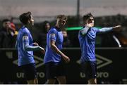 3 November 2021; Colm Whelan of UCD, right, celebrates after scoring his side's third goal during the SSE Airtricity League First Division Play-Off Semi-Final 1st leg match between Treaty United and UCD at Markets Field in Limerick. Photo by Michael P Ryan/Sportsfile