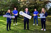 8 November 2021; Leinster Rugby have announced Alzheimer’s Society of Ireland as its first charity affiliate of the new season. Alzheimer’s Society of Ireland were nominated by the Leinster Rugby players and over the month of November, Leinster Rugby will be highlighting the great work of the Alzheimer’s Society of Ireland across its digital and social platforms. In attendance at the announcement are Alzheimer's Society of Ireland chief executive Pat Mc Loughlin, with Leinster players from left, Molly Scuffil-McCabe, Will Connors, Scott Penny and Elise O’Byrne-White. For further information please check out alzheimer.ie or leinsterrugby.ie. Photo by Brendan Moran/Sportsfile