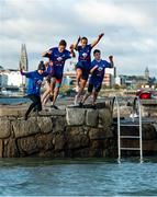 4 November 2021; Special Olympics Ireland is calling on you to get freezin for a reason and take the Plunge for local athletes. In attendance during the Special Olympics Polar Plunge at Sandycove Pier in Dublin is Peamont United footballer Stephanie Roche, second from right, along with Special Olympics athletes, from left, Edel Armstrong, Lorcan Tully and Eoin Tully. Photo by David Fitzgerald/Sportsfile