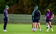 3 November 2021; Team captain Jonathan Sexton, left, with team-mates Jamison Gibson Park, James Lowe and Bundee Aki, right, during Ireland rugby squad training at Carton House in Maynooth, Kildare. Photo by Brendan Moran/Sportsfile
