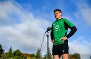 3 November 2021; Dan Sheehan is interviewed by IRFU TV before Ireland rugby squad training at Carton House in Maynooth, Kildare. Photo by Brendan Moran/Sportsfile
