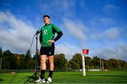 3 November 2021; Dan Sheehan is interviewed by IRFU TV before Ireland rugby squad training at Carton House in Maynooth, Kildare. Photo by Brendan Moran/Sportsfile