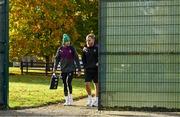 3 November 2021; Mack Hansen, left, and Finlay Bealham arrive for Ireland rugby squad training at Carton House in Maynooth, Kildare. Photo by Brendan Moran/Sportsfile