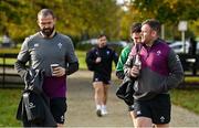 3 November 2021; Head coach Andy Farrell, left, and Dave Kilcoyne arrive for Ireland rugby squad training at Carton House in Maynooth, Kildare. Photo by Brendan Moran/Sportsfile