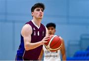 30 October 2021; Evan O'Rourke of NUIG Maree during the InsureMyHouse.ie Pat Duffy National Cup Round 1 match between NUIG Maree and Griffith College Templeogue at NUIG Kingfisher Gym in Galway. Photo by Brendan Moran/Sportsfile