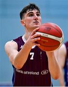 30 October 2021; John Burke of NUIG Maree during the InsureMyHouse.ie Pat Duffy National Cup Round 1 match between NUIG Maree and Griffith College Templeogue at NUIG Kingfisher Gym in Galway. Photo by Brendan Moran/Sportsfile