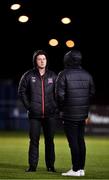 4 November 2021; Dundalk head coach Vinny Perth in conversation with David McMillan of Dundalk before the SSE Airtricity League Premier Division match between Drogheda United and Dundalk at Head in the Game Park in Drogheda, Louth. Photo by Ben McShane/Sportsfile