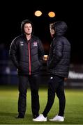 4 November 2021; Dundalk head coach Vinny Perth in conversation with David McMillan of Dundalk before the SSE Airtricity League Premier Division match between Drogheda United and Dundalk at Head in the Game Park in Drogheda, Louth. Photo by Ben McShane/Sportsfile