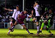 4 November 2021; Daniel Cleary of Dundalk has his shot on goal blocked by Joe Redmond of Drogheda United during the SSE Airtricity League Premier Division match between Drogheda United and Dundalk at Head in the Game Park in Drogheda, Louth. Photo by Ben McShane/Sportsfile