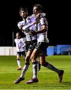 4 November 2021; Daniel Cleary of Dundalk, right, celebrates with team-mate Sam Stanton after scoring his side's first goal during the SSE Airtricity League Premier Division match between Drogheda United and Dundalk at Head in the Game Park in Drogheda, Louth. Photo by Ben McShane/Sportsfile