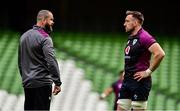 5 November 2021; Head coach Andy Farrell speaks to Jack Conan during the Ireland rugby captain's run at Aviva Stadium in Dublin. Photo by Brendan Moran/Sportsfile