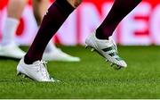5 November 2021; The boots of team captain Jonathan Sexton, with the initials of his wife Laura and children Luca, Amy and Sophie, on the occasion of earning his 100th cap for Ireland, during the Ireland rugby captain's run at Aviva Stadium in Dublin. Photo by Brendan Moran/Sportsfile