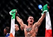 5 November 2021; Daniele Scatizzi, right, celebrates after defeating Brian Hooi in their lightweight bout at Bellator 270 at the 3Arena in Dublin. Photo by David Fitzgerald/Sportsfile