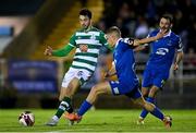 5 November 2021; Neil Farrugia of Shamrock Rovers in action against Niall O'Keeffe of Waterford during the SSE Airtricity League Premier Division match between Waterford and Shamrock Rovers at the RSC in Waterford. Photo by Seb Daly/Sportsfile