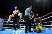 5 November 2021; Padraig McCrory celebrates defeating Celso Neves in the second round of their WBO International Silver super-middleweight title bout at the Ulster Hall in Belfast. Photo by Ramsey Cardy/Sportsfile