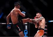 5 November 2021; Patchy Mix, left, and James Gallagher during their bantamweight bout at Bellator 270 at the 3Arena in Dublin. Photo by David Fitzgerald/Sportsfile