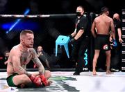 5 November 2021; James Gallagher reacts after he was submitted by Patchy Mix in their bantamweight bout at Bellator 270 at the 3Arena in Dublin. Photo by David Fitzgerald/Sportsfile