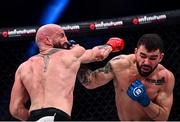 5 November 2021; Patricky Pitbull, right, knocks out Peter Queally in their lightweight world title bout at Bellator 270 at the 3Arena in Dublin. Photo by David Fitzgerald/Sportsfile