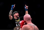 5 November 2021; Patricky Pitbull celebrates after knocking out Peter Queally in their lightweight world title bout at Bellator 270 at the 3Arena in Dublin. Photo by David Fitzgerald/Sportsfile