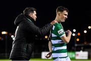 5 November 2021; Kieran Cruise of Shamrock Rovers is lead away by manager Stephen Bradley following an altercation during the SSE Airtricity League Premier Division match between Waterford and Shamrock Rovers at the RSC in Waterford. Photo by Seb Daly/Sportsfile