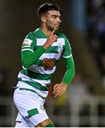 5 November 2021; Danny Mandroiu of Shamrock Rovers celebrates after scoring his side's first goal during the SSE Airtricity League Premier Division match between Waterford and Shamrock Rovers at the RSC in Waterford. Photo by Seb Daly/Sportsfile