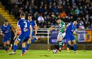 5 November 2021; Dylan Watts of Shamrock Rovers in action against Shane Griffin of Waterford during the SSE Airtricity League Premier Division match between Waterford and Shamrock Rovers at the RSC in Waterford. Photo by Seb Daly/Sportsfile