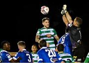 5 November 2021; Lee Grace of Shamrock Rovers in action against Waterford goalkeeper Brian Murphy during the SSE Airtricity League Premier Division match between Waterford and Shamrock Rovers at the RSC in Waterford. Photo by Seb Daly/Sportsfile