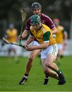 6 November 2021; Mark Monaghan of Craughwell in action against Mikey Daly of Clarinbridge during the Galway County Senior Club Hurling Championship semi-final match between Craughwell and Clarinbridge at Kenny Park in Athenry, Galway. Photo by Piaras Ó Mídheach/Sportsfile