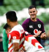 6 November 2021; Jonathan Sexton of Ireland shares a joke with Japanese players after the Autumn Nations Series match between Ireland and Japan at Aviva Stadium in Dublin. Photo by David Fitzgerald/Sportsfile