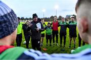 6 November 2021;  Lucan Sarsfields manager Dave Cullen gives a team talk before the Go Ahead Dublin County Senior Club Football Championship Semi-Final match between St Jude's and Lucan Sarsfields at Parnell Park in Dublin. Photo by Sam Barnes/Sportsfile
