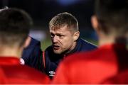 6 November 2021; Shelbourne manager Damien Duff speaks to his players before the penalty shootout during the EA SPORTS U17 National League of Ireland Shield Final match between Shelbourne and Cobh Ramblers at Athlone Town Stadium in Athlone, Westmeath. Photo by Michael P Ryan/Sportsfile