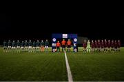 6 November 2021; Players and officials stand for the national anthem before the EA SPORTS National League of Ireland U14 League Final match between Shamrock Rovers and Galway United at Athlone Town Stadium in Athlone, Westmeath. Photo by Michael P Ryan/Sportsfile
